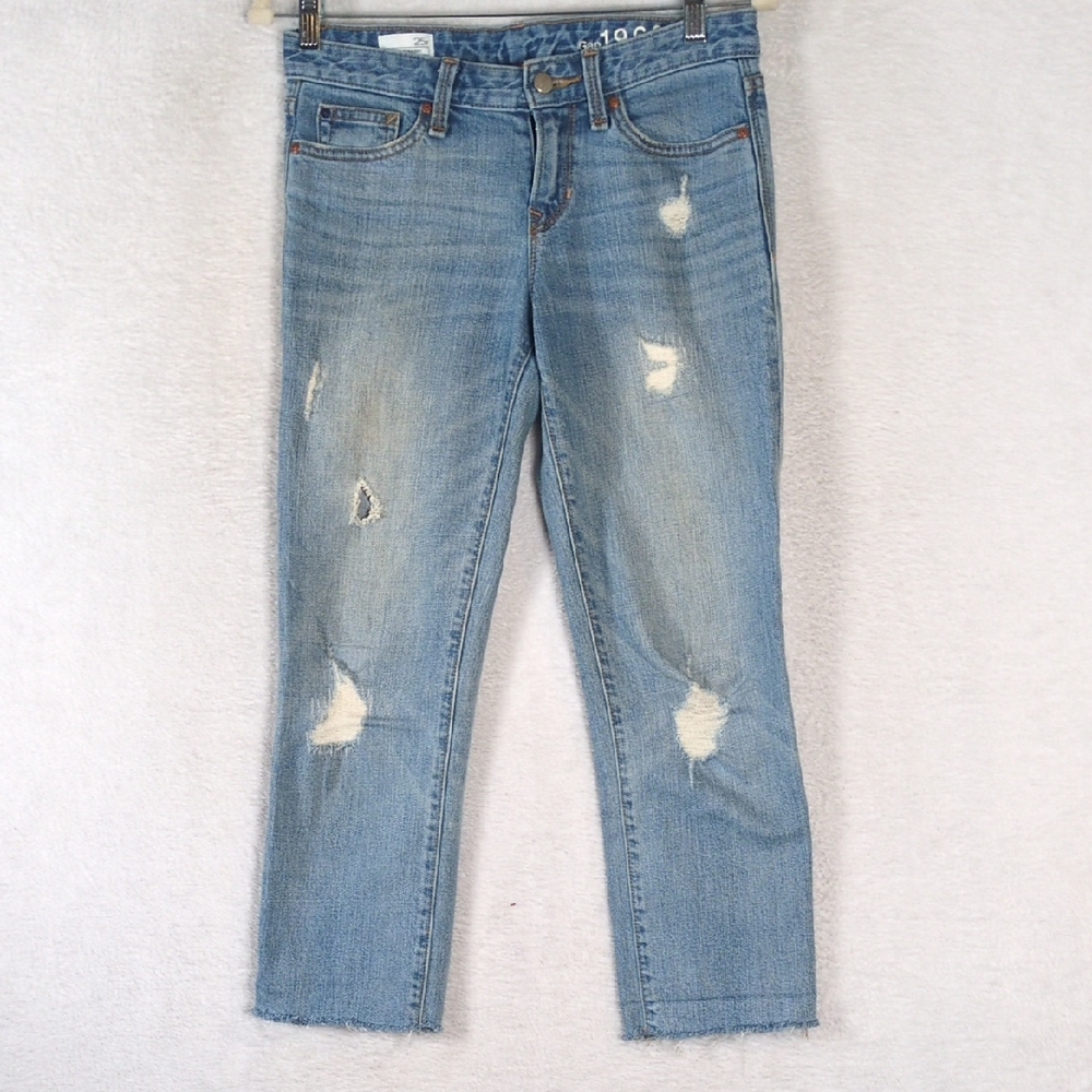 Gap Womens Distressed Real Straight Leg Cropped Jeans Waist 25